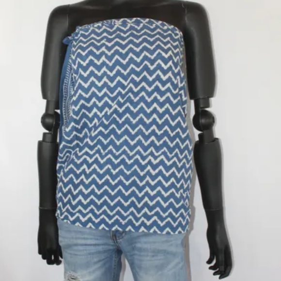 Versatile Indigo Hand Block Zig Zag India Print Fabric, Cotton, 22 X 67 inches - Picture 2 of 4